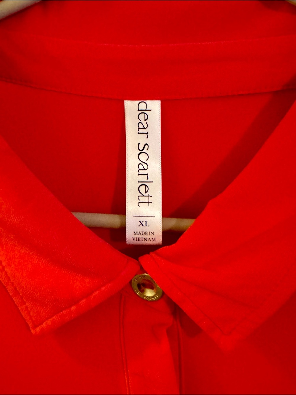 Button-Front Red Dress with Roll-Tab Sleeves - Picture 5 of 6